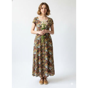 Vintage All That Jazz Midi Dress S Red Floral Cottage Prairie Retro 90S Feminine